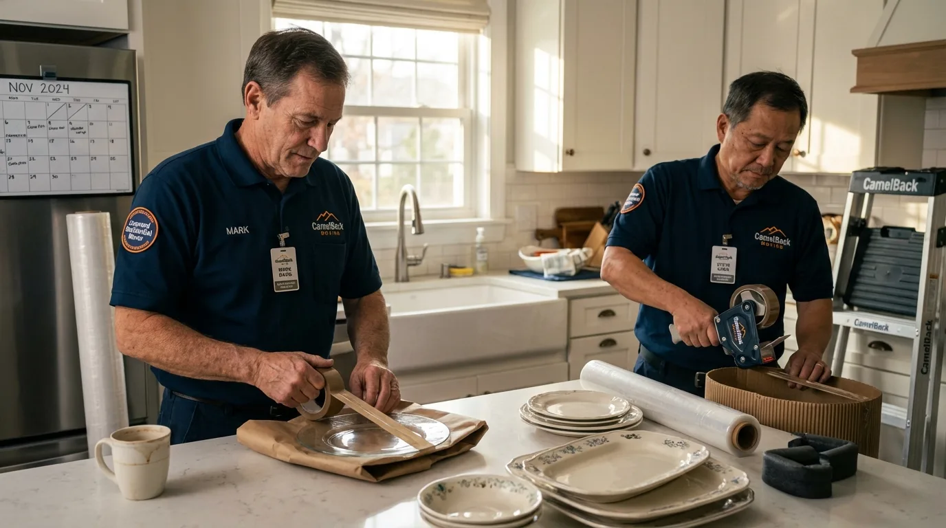 Professional crew packing kitchen dishware in Jacksboro, TN